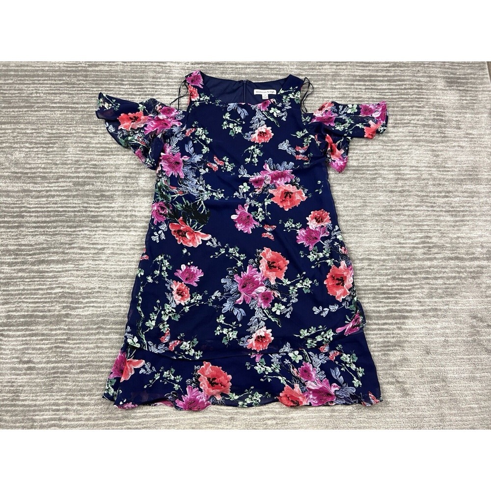 Madison Leigh Dress Womens 10 Blue Floral‎ Knee Length Could Shoulder